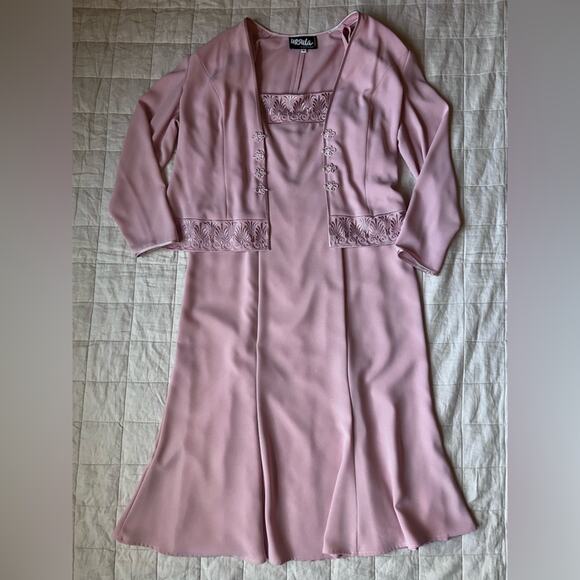 Ursula Of Switzerland Dusty Light Pink Embroidered Midi Dress & Jacket Set - 16 - Picture 1 of 16